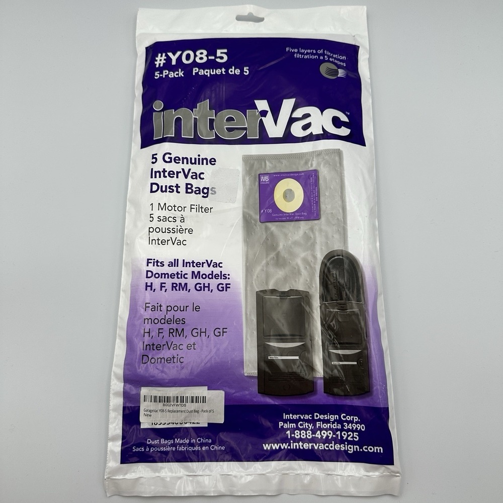 Intervac Y08-5 Replacement Dust‎ Bags 5 Pack OEM Garage Vac Vacuum Bags